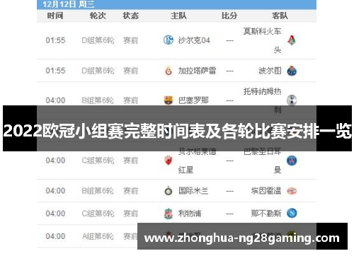 2022欧冠小组赛完整时间表及各轮比赛安排一览