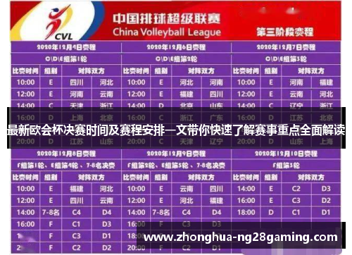 最新欧会杯决赛时间及赛程安排一文带你快速了解赛事重点全面解读