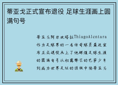 蒂亚戈正式宣布退役 足球生涯画上圆满句号 蒂亚戈正式宣布退役 足球生涯画上圆满句号